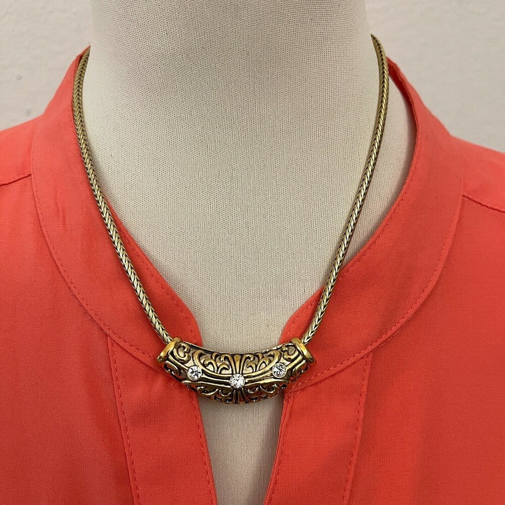 Roman Gold-tone‎ Chain Rhinestone Women's Fashion Necklace & Earrings Set NWOT
